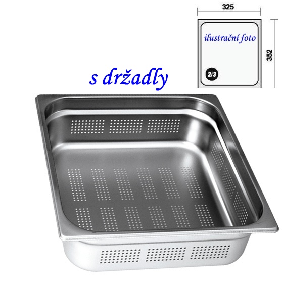 GN 2/3 -  65 INOX - perforovaná s držadly