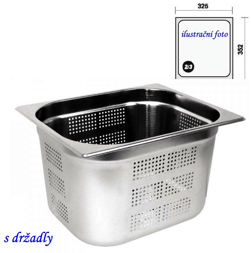 GN 2/3 - 100 INOX - perforovaná s držadly
