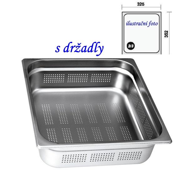 GN 2/3 -  65 INOX - perforovaná s držadly